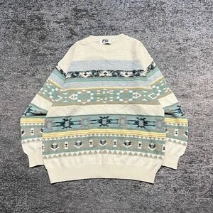 Fiji Sweater Mens Large Vintage 90s Geometric Pattern Coogi Style Made In Italy